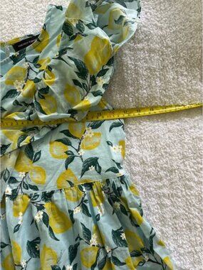 French Connection Girls 12–14 Lemon Print‎ Ruffle Dress Summer Cotton Resort